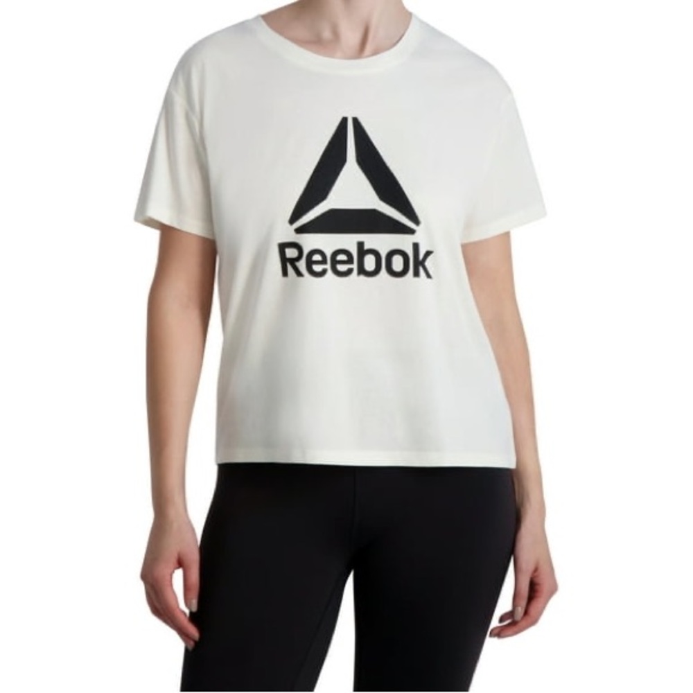 Reebok Women's Infinity Short Sleeve Cropped Jersey Relaxed Fit Tee‎ Shirt L